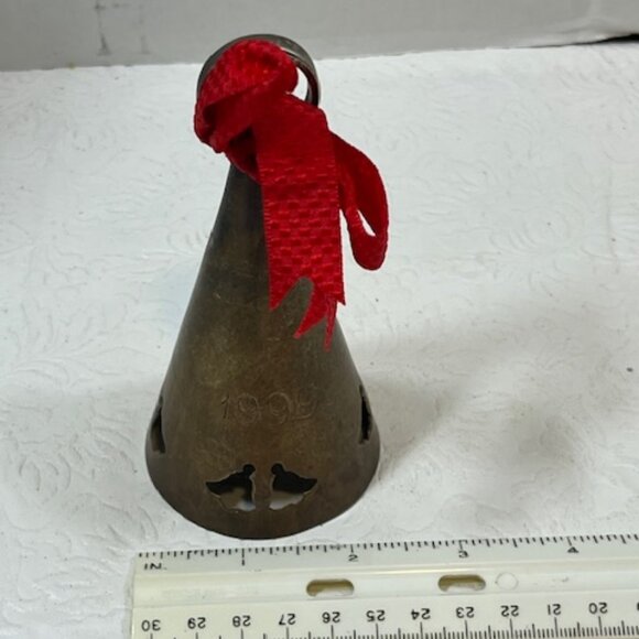 VTG 1999 Handmade Silverplated Christmas Bell Red Bow 5" Tall - Picture 15 of 15